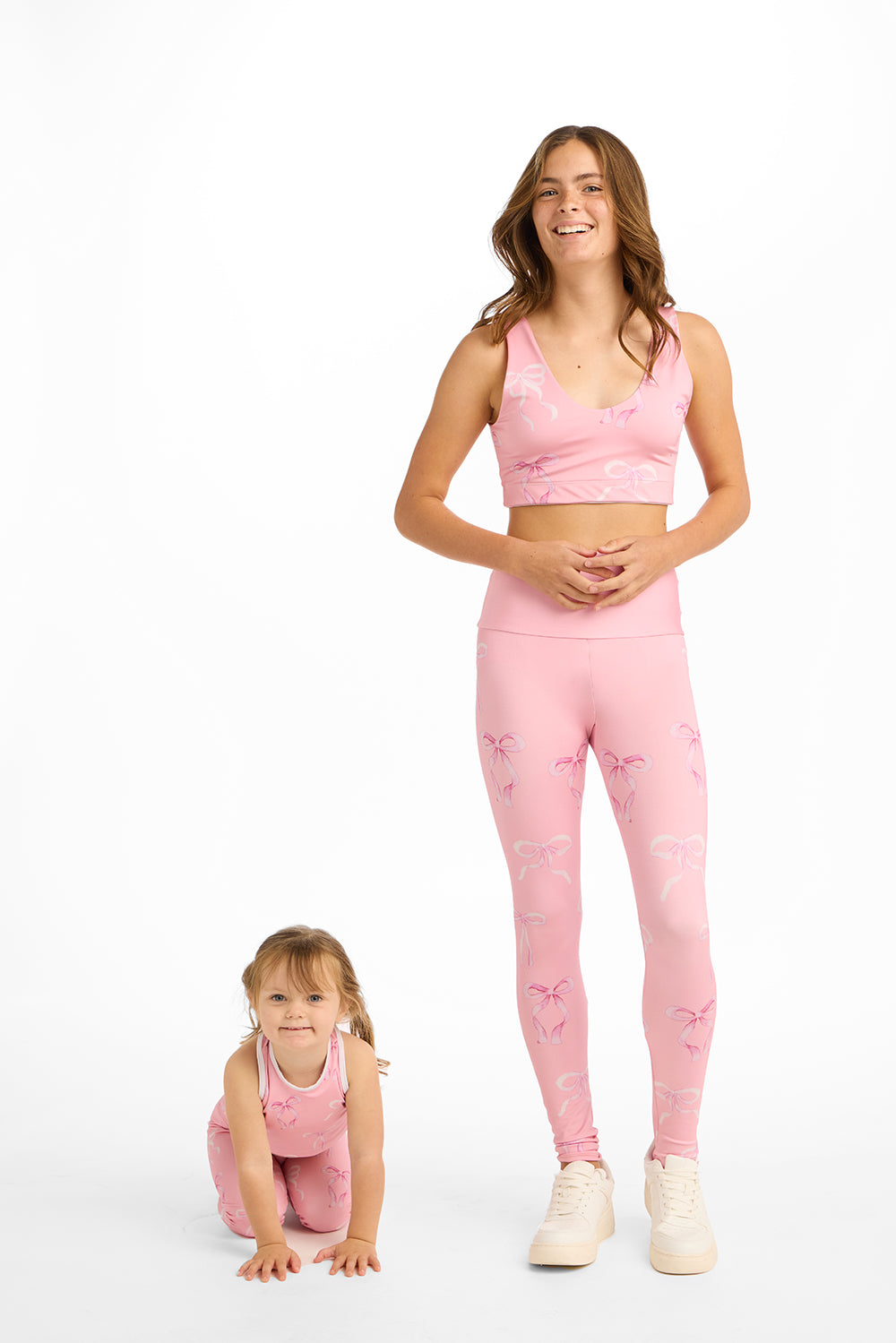 Pink Croquette Bows Kids Leggings SM 6 Goldsheep Clothing