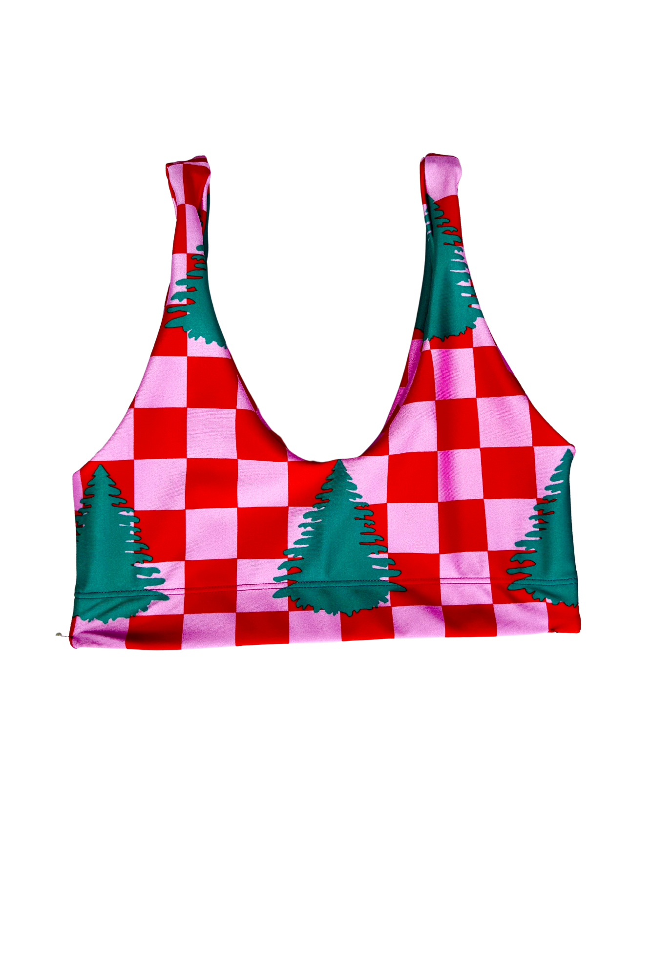 Red and pink checkered Christmas tree u bra - Goldsheep Clothing