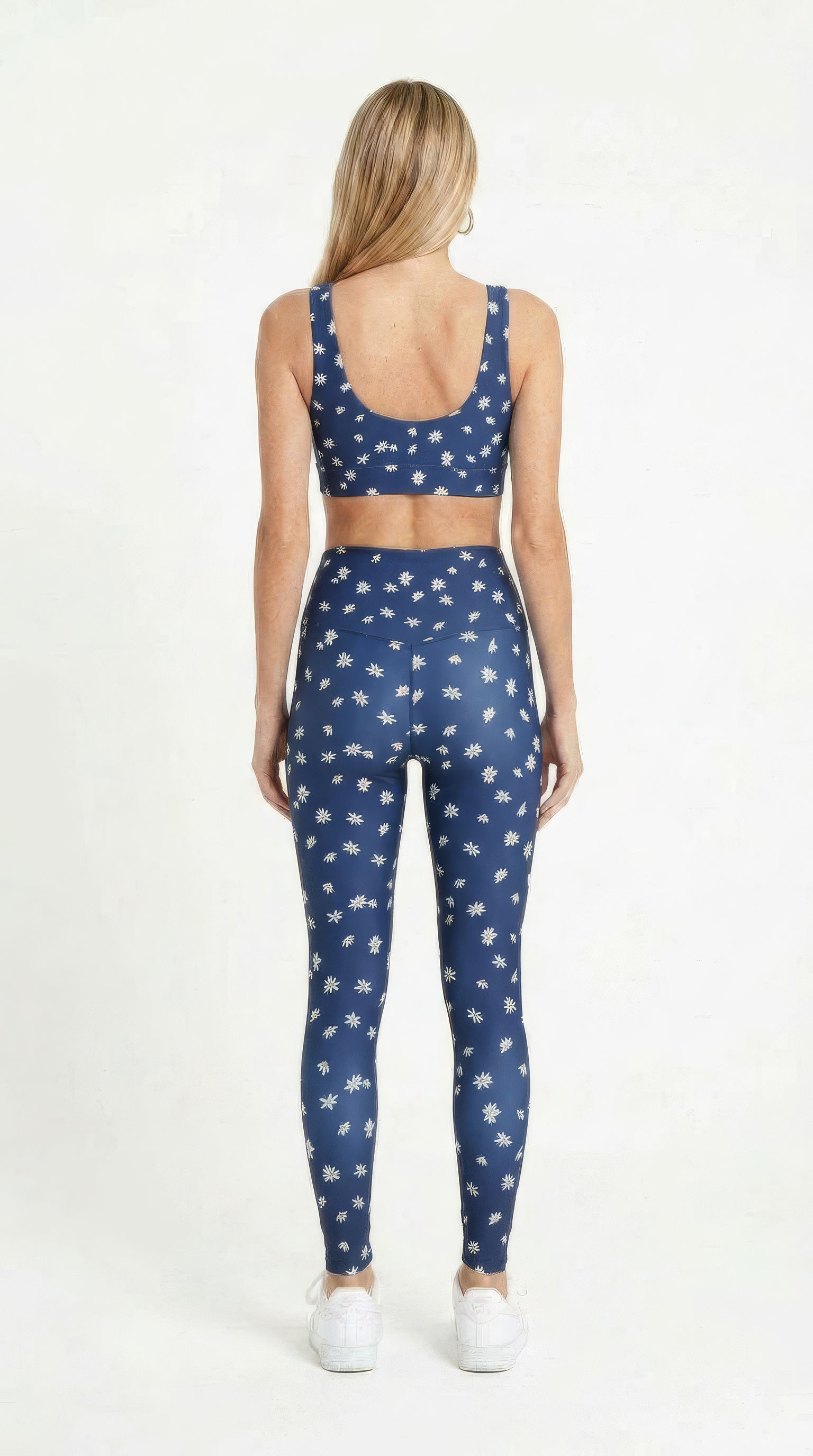 Blue White Daisy Leggings