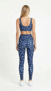 Blue White Daisy Leggings