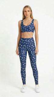 Blue White Daisy Leggings