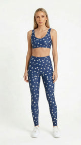 Blue White Daisy Leggings