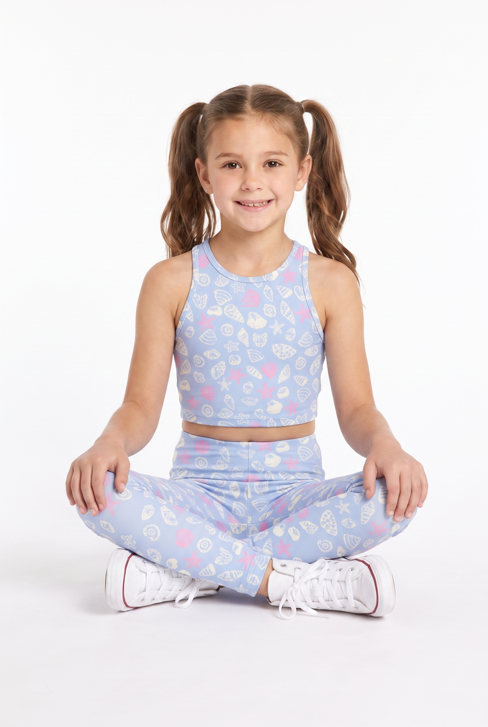 Blue Seashell Scatter Kids Crop Top