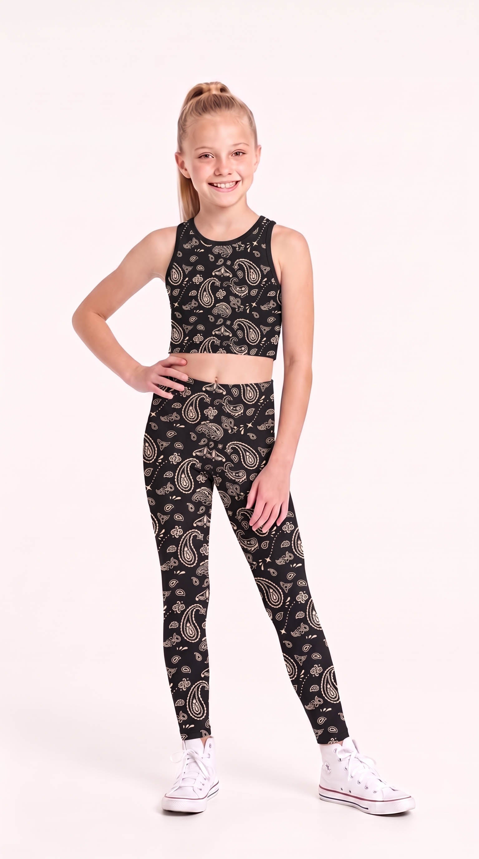 Black Paisley Kids Leggings