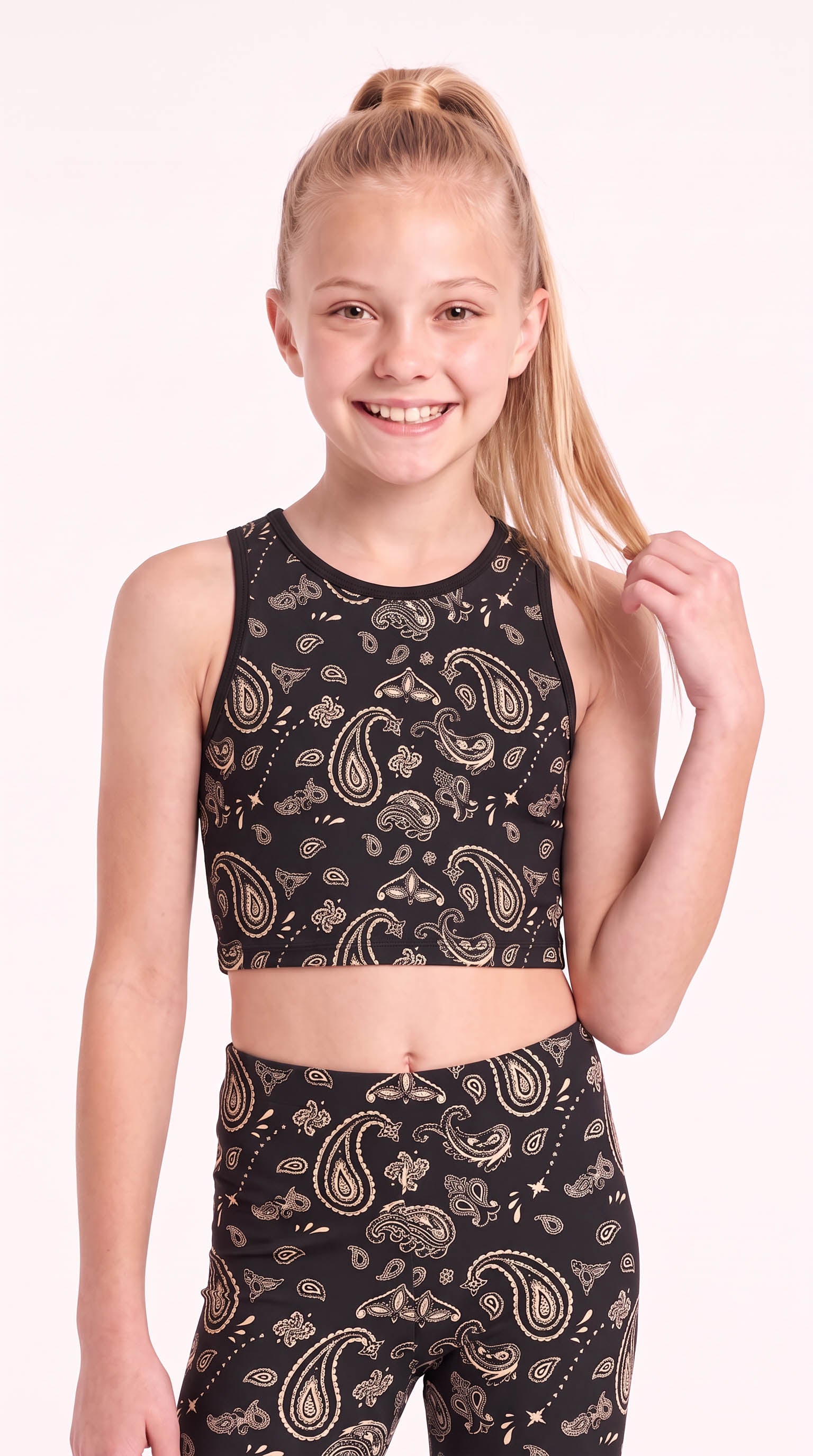 Black Paisley Kids Crop Top