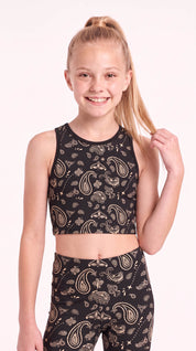 Black Paisley Kids Crop Top