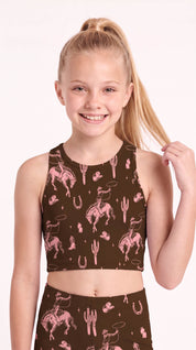 Pink and Brown Rodeo Kids Crop Top
