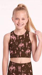 Pink and Brown Rodeo Kids Crop Top