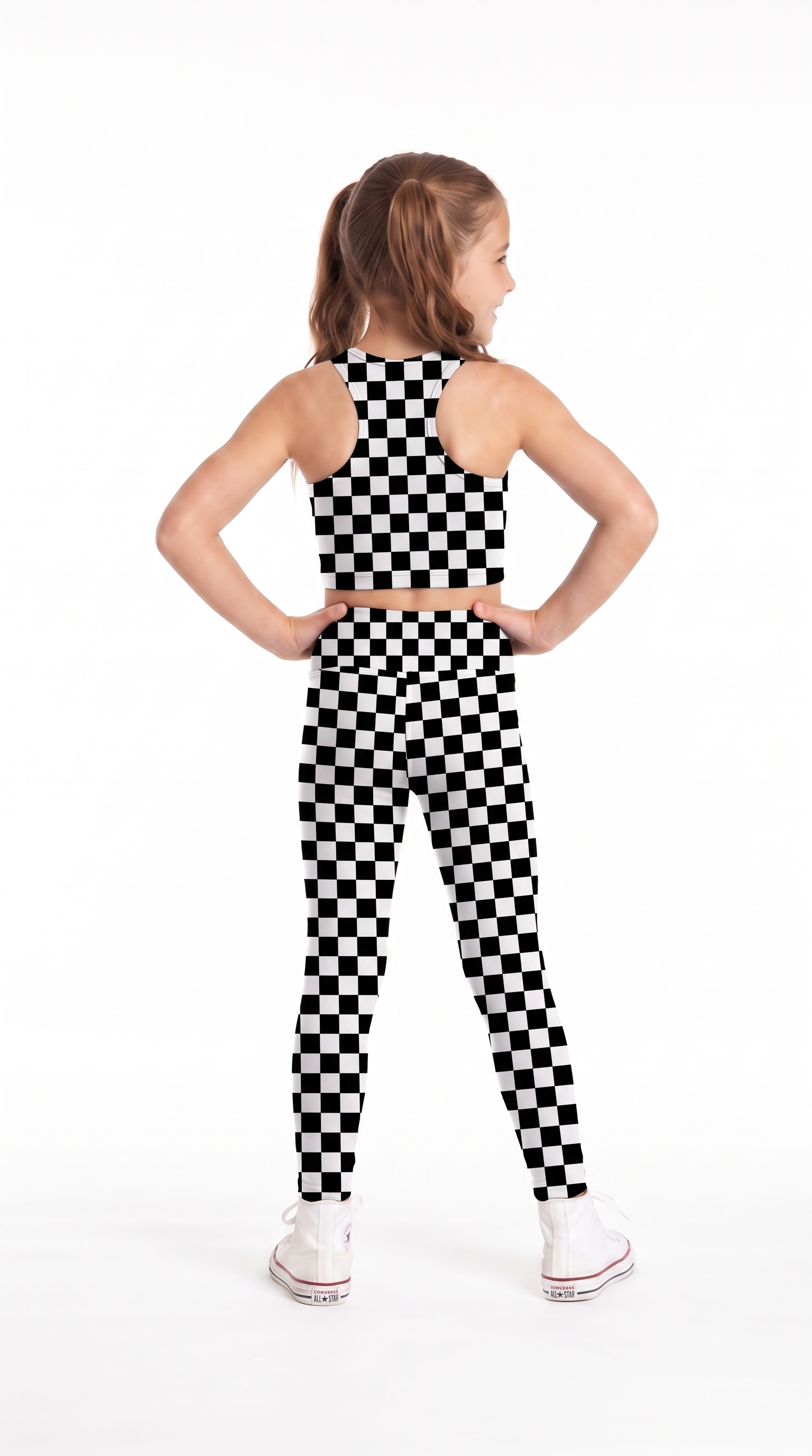 Black & White Checkerboard Kids Leggings
