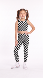 Black & White Checkerboard Kids Leggings