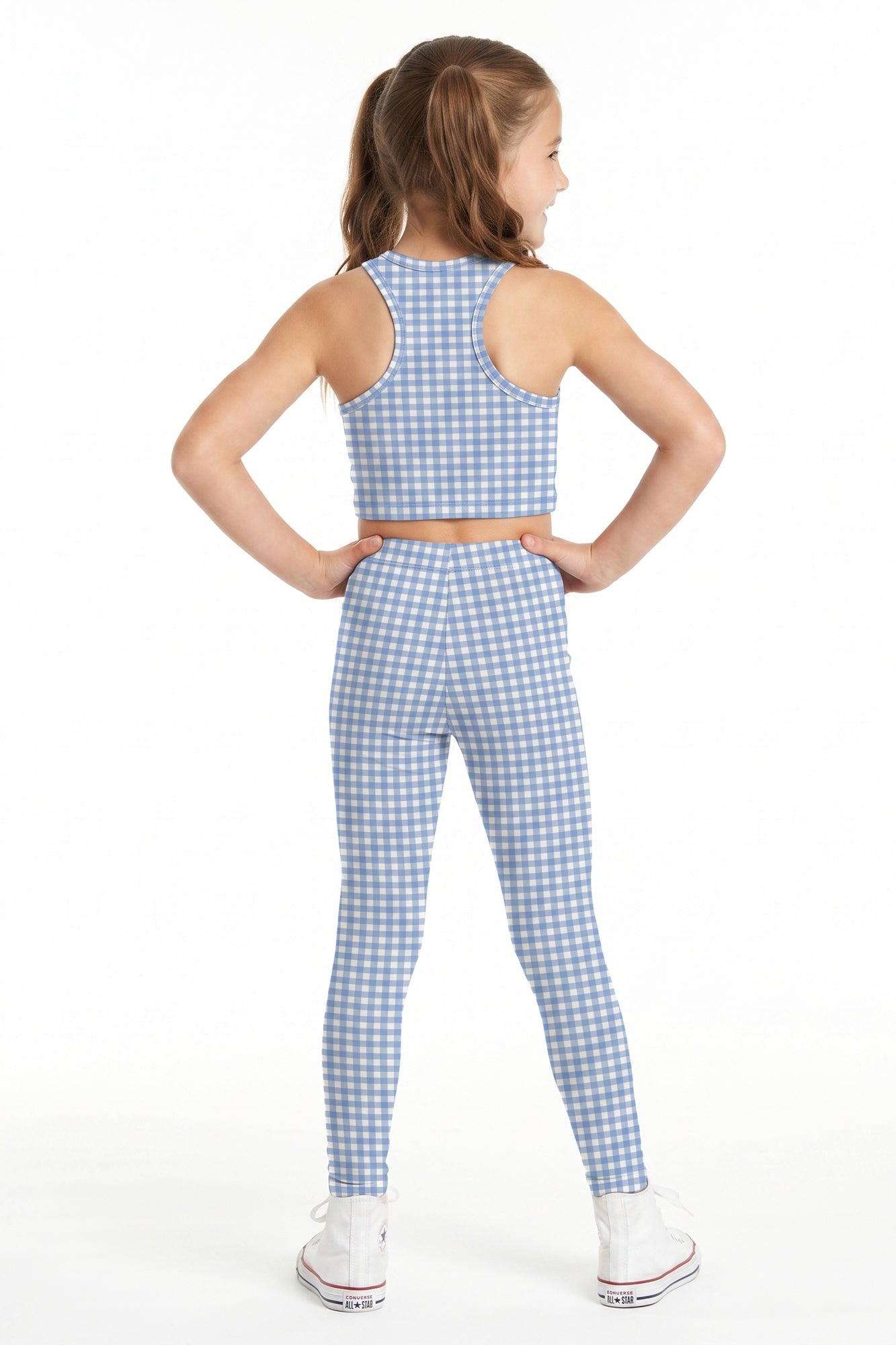 Baby Blue Gingham Kids Leggings