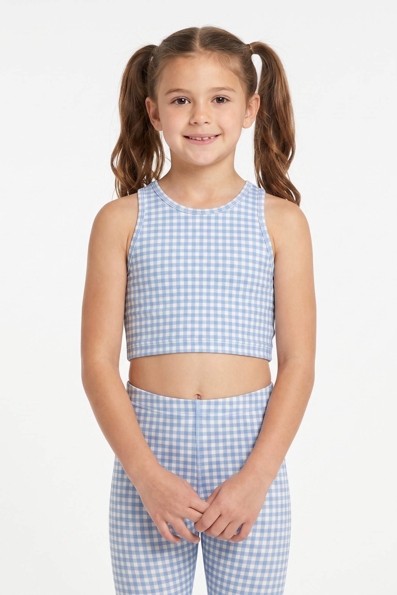 Baby Blue Gingham Kids Crop Top