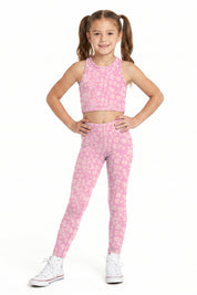 Pastel Pink Floral Kids Crop Top