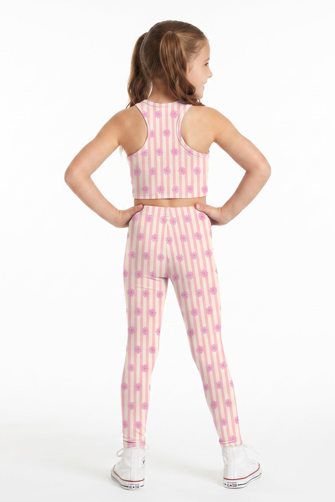 Pink Floral Stripe Kids Crop Top