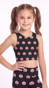 Pink Black Black Kids Crop Top