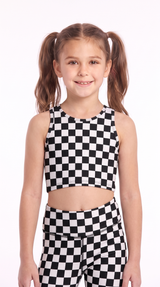 Black & White Checkerboard Kids Crop Top