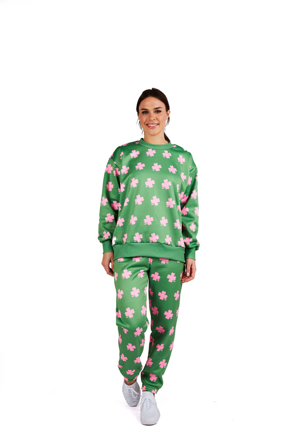 Neon Green & Pink Shamrocks Women's Crewneck