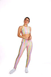 Pastel Rainbow Floral Stripes Legging - Goldsheep Clothing