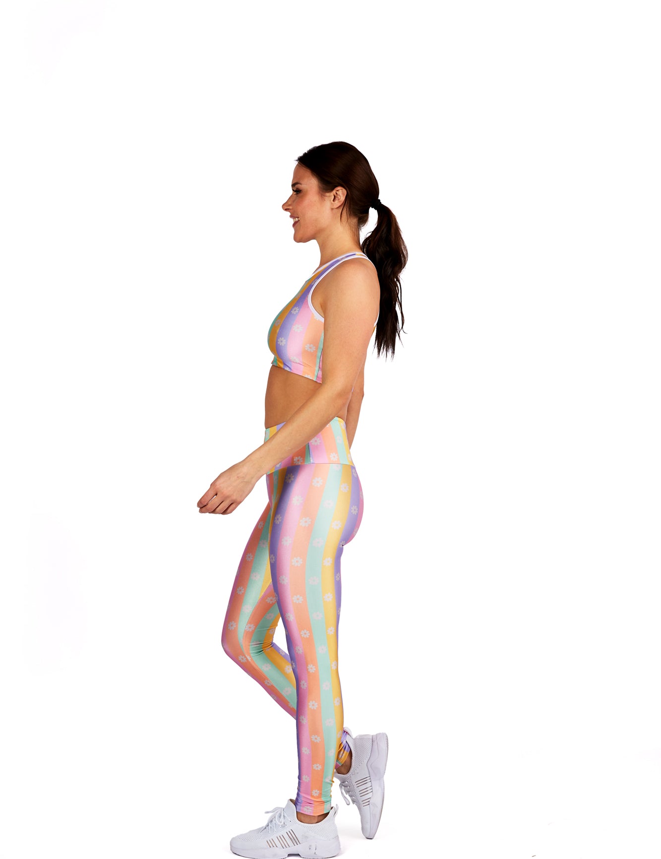 Pastel Rainbow Floral Stripes Legging - Goldsheep Clothing