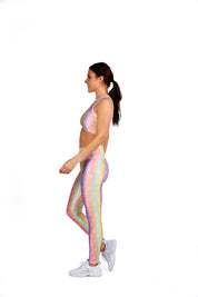 Pastel Rainbow Floral Stripes Legging - Goldsheep Clothing