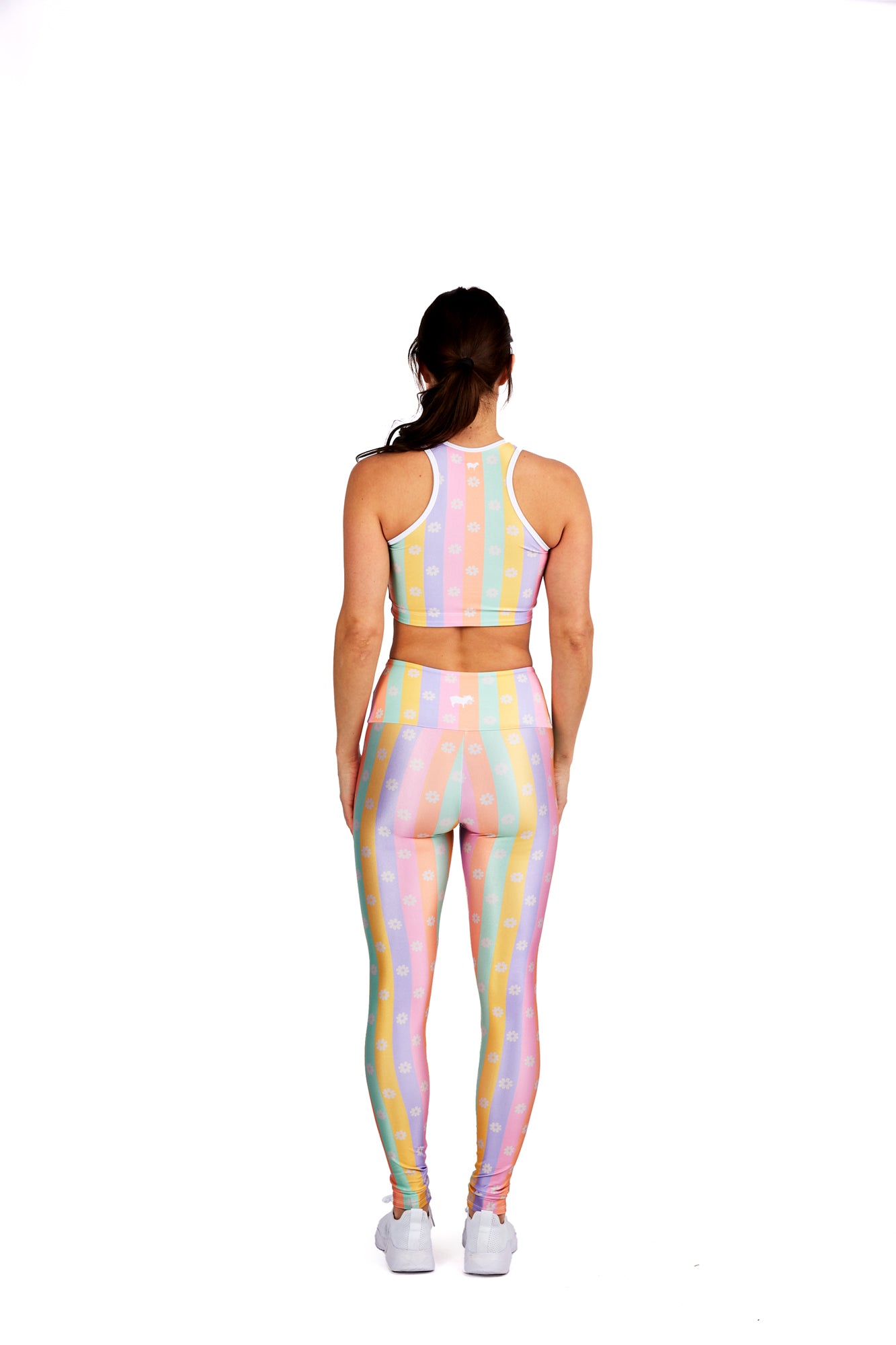 Pastel Rainbow Floral Stripes Legging - Goldsheep Clothing