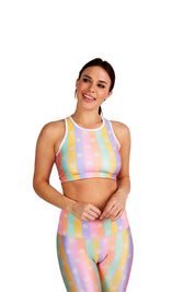 Pastel Rainbow Floral Stripes Crop Top - Goldsheep Clothing