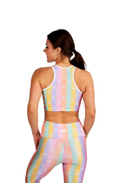 Pastel Rainbow Floral Stripes Crop Top - Goldsheep Clothing