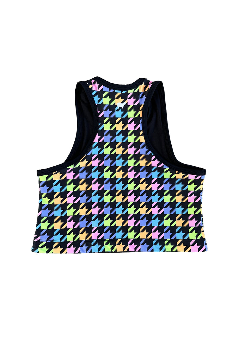 Black Neon Houndstooth Kids Crop Top