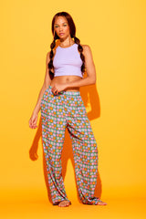 Green Pastel Flowers Flowy Pants