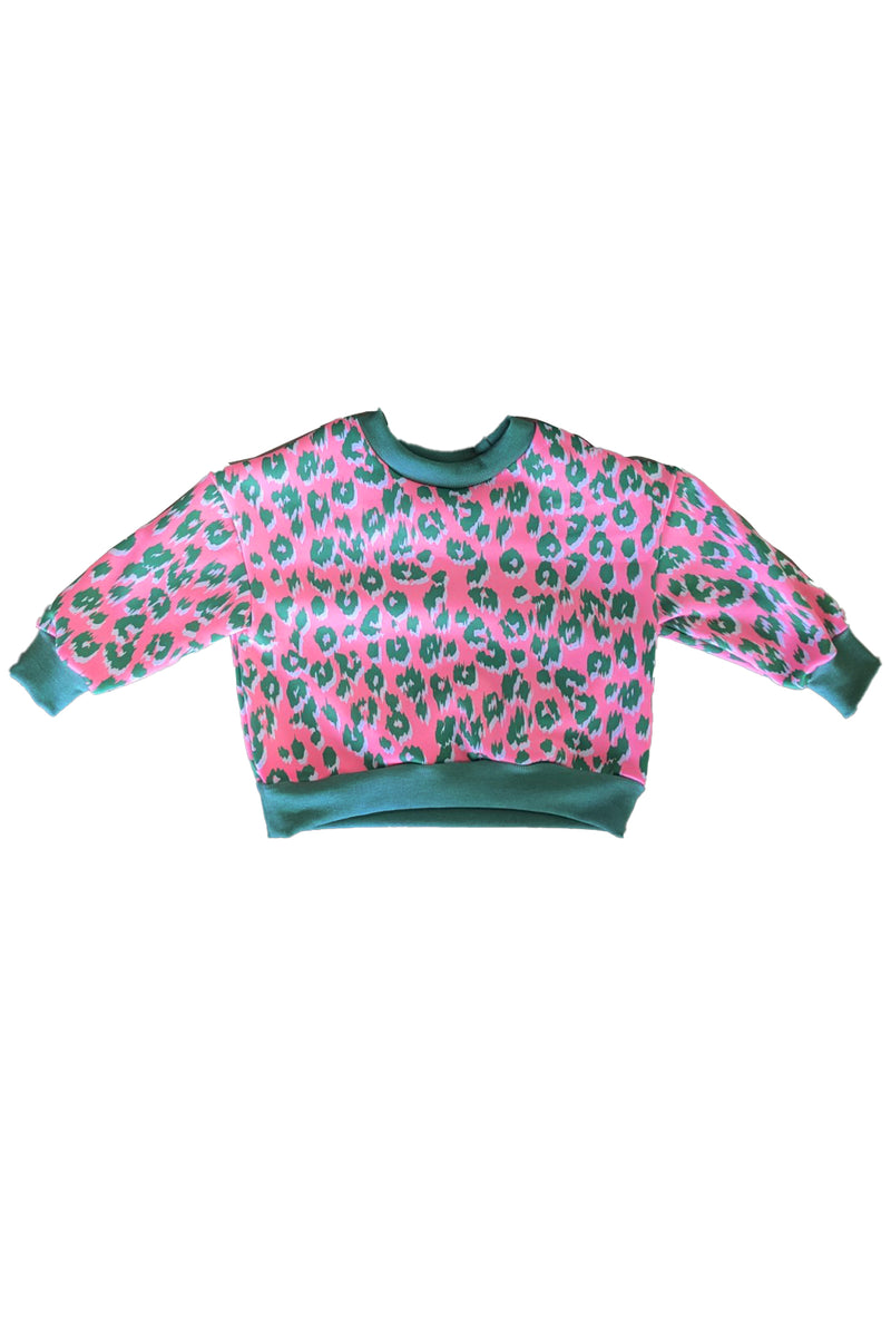 Neon Green & Pink Cheetah Kids Crewneck