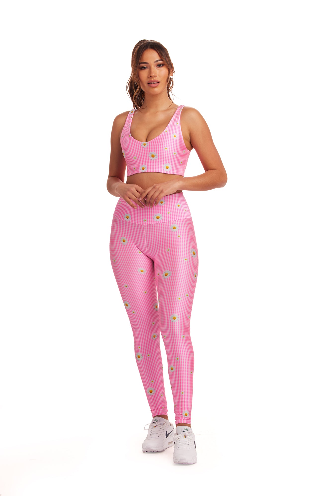 Neon Pink Flower Gingham Legging - Goldsheep Clothing