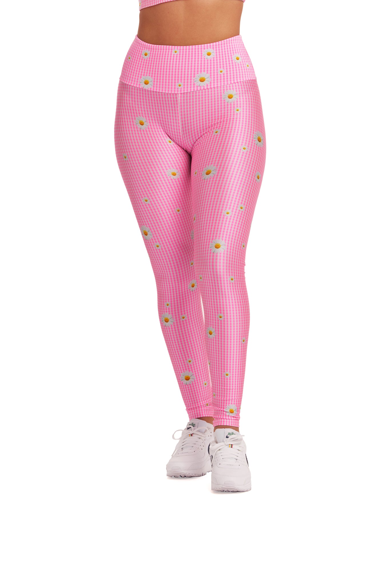 Neon Pink Flower Gingham Legging - Goldsheep Clothing