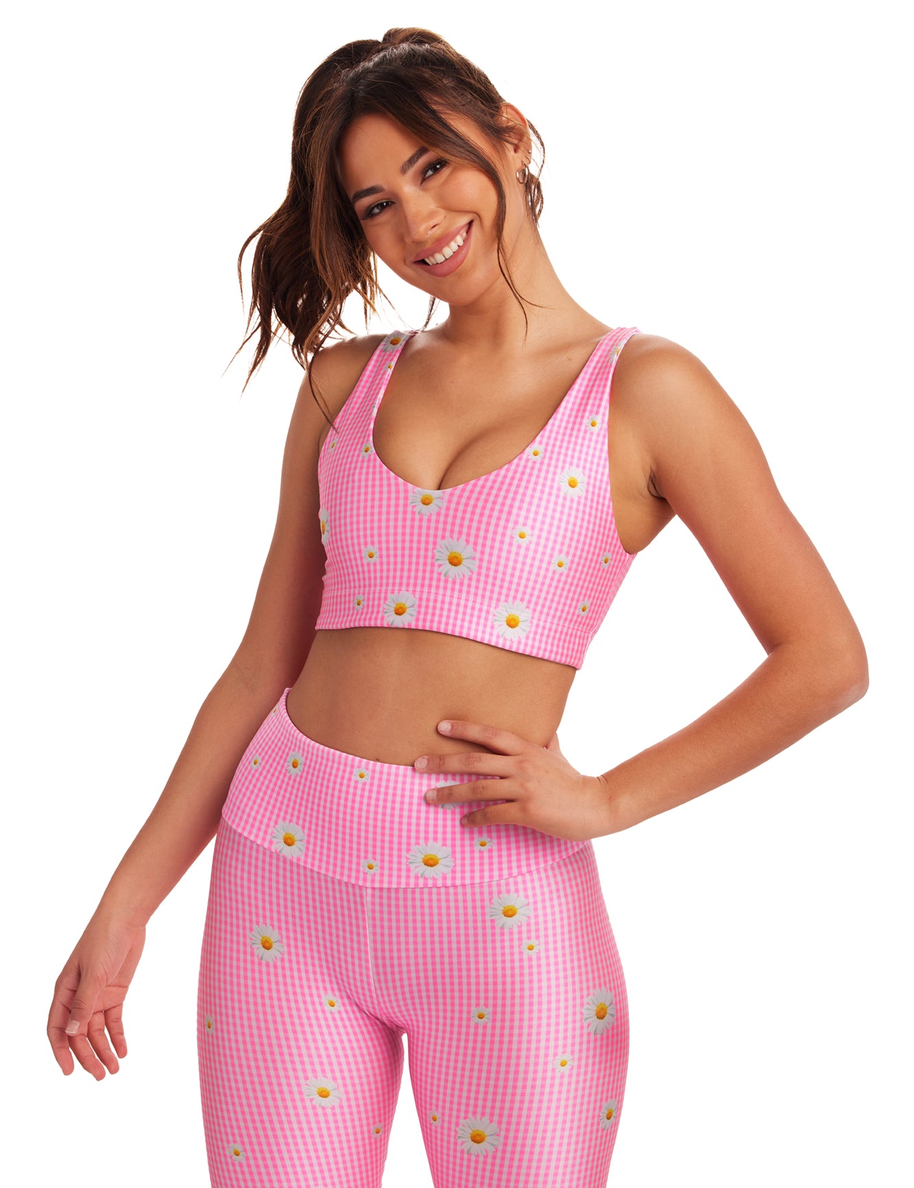 Neon Pink Flower Gingham U-Bra - Goldsheep Clothing
