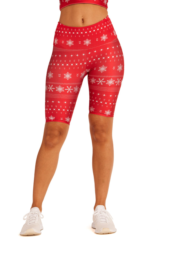 Classic Red Winter Knit Biker Shorts