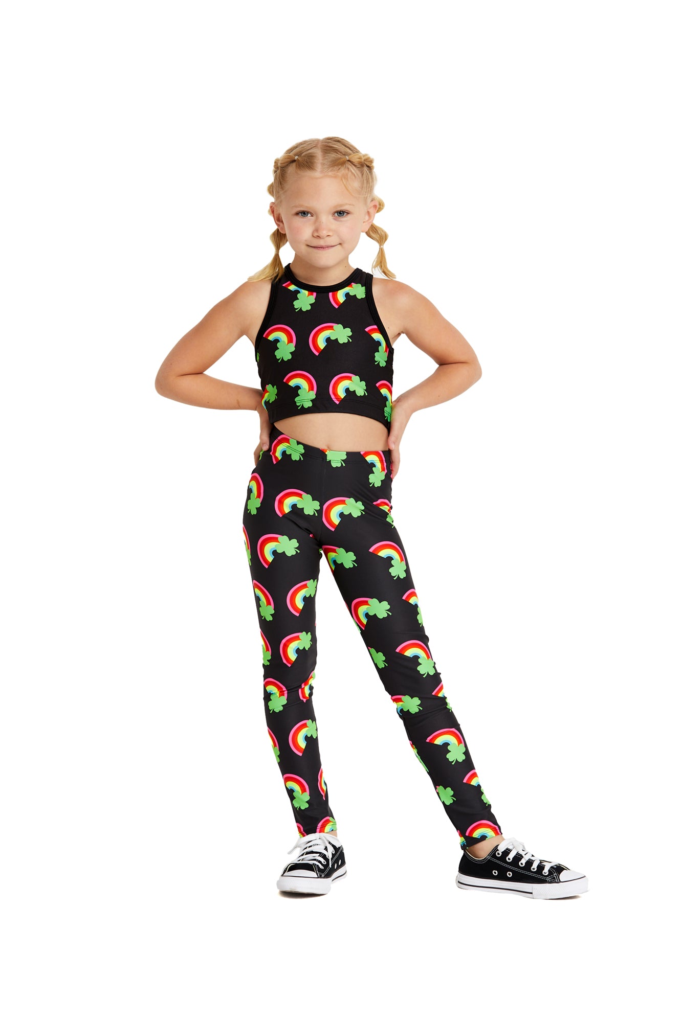 Neon Rainbow Clover Kids Crop Top - Goldsheep Clothing