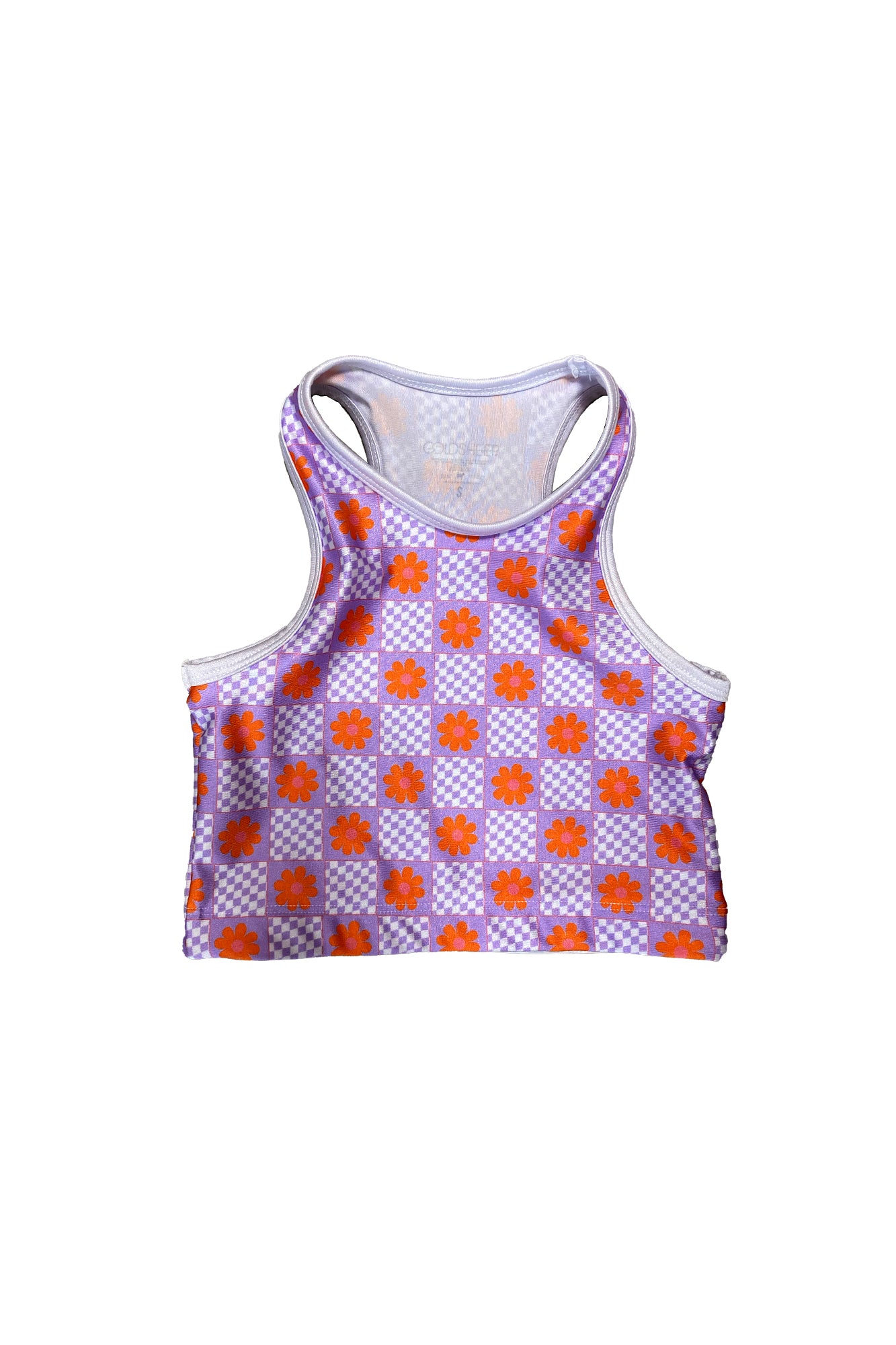 Lavender Floral Wavy Checkers Kids Crop Top - Goldsheep Clothing