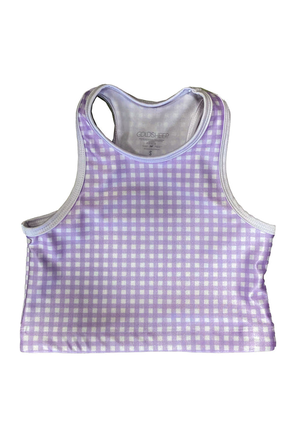 Mini Lavender Gingham Kids Crop Top