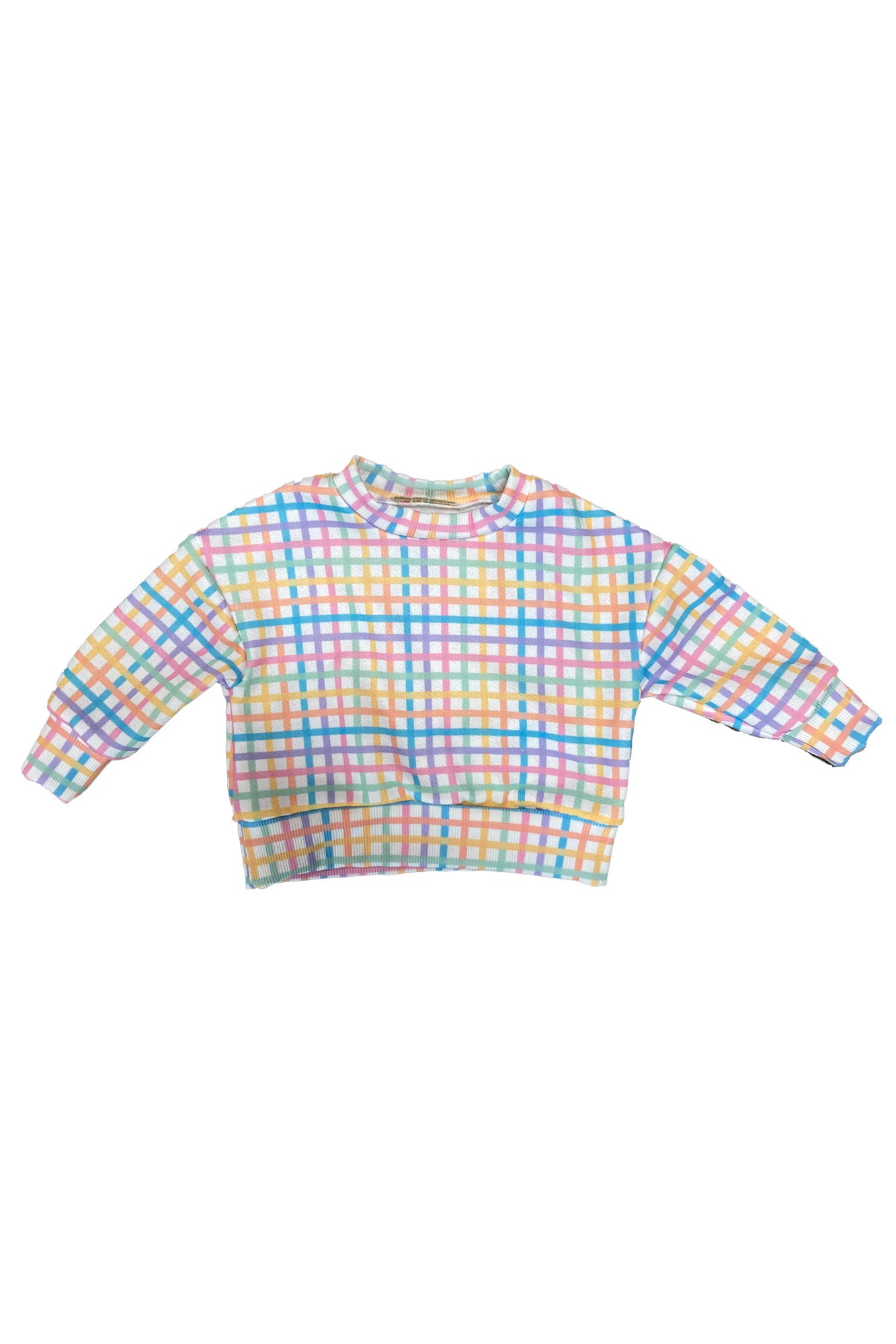Pastel Rainbow Gingham Kids Crewneck - Goldsheep Clothing